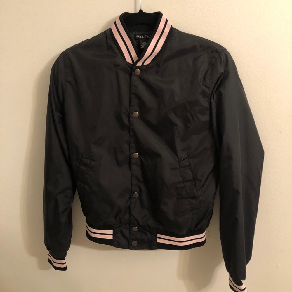 Full Tilt black pink trim bomber jacket size m